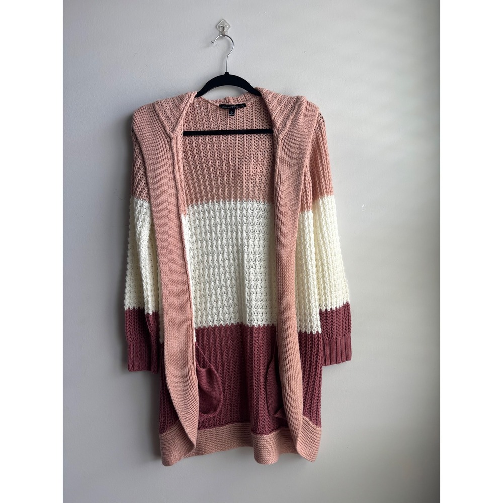 Derek Heart Pink Colorblock Hooded Cardigan Womens Large